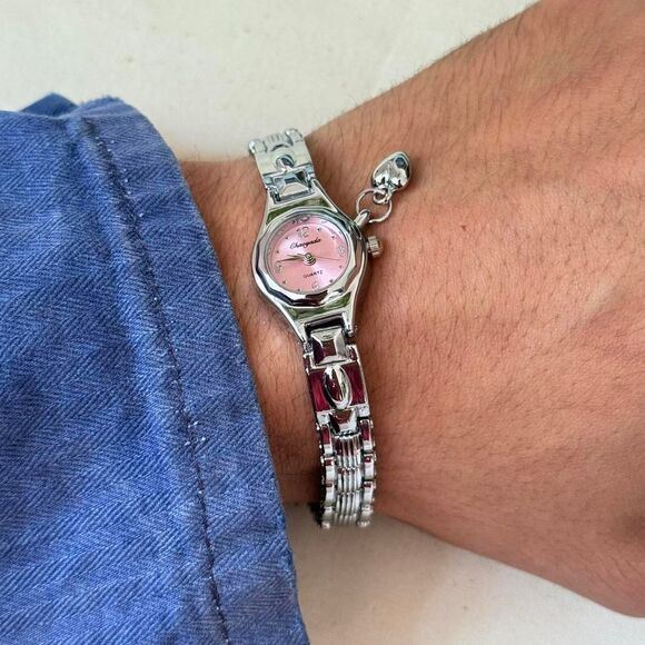 y2k silver cute round stainless steel quartz watch - Picture 3 of 8